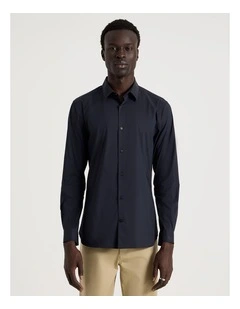 Slim Fit Stretch Long Sleeve Shirt in Navy