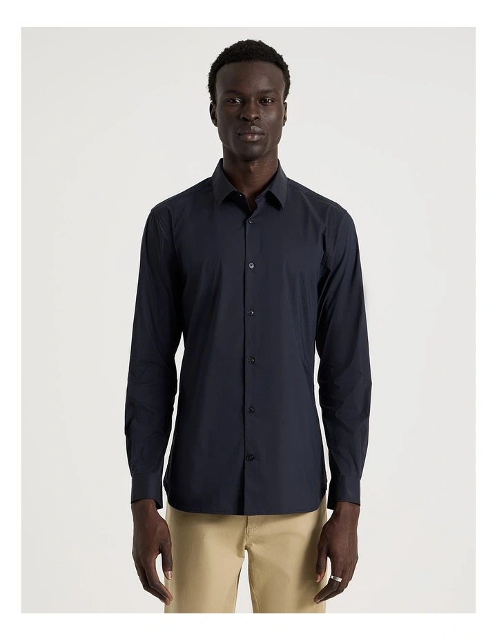 Slim Fit Stretch Long Sleeve Shirt in Navy image 1