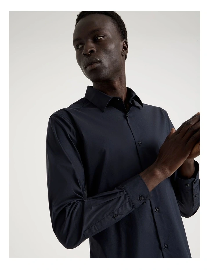 Slim Fit Stretch Long Sleeve Shirt in Navy image 2