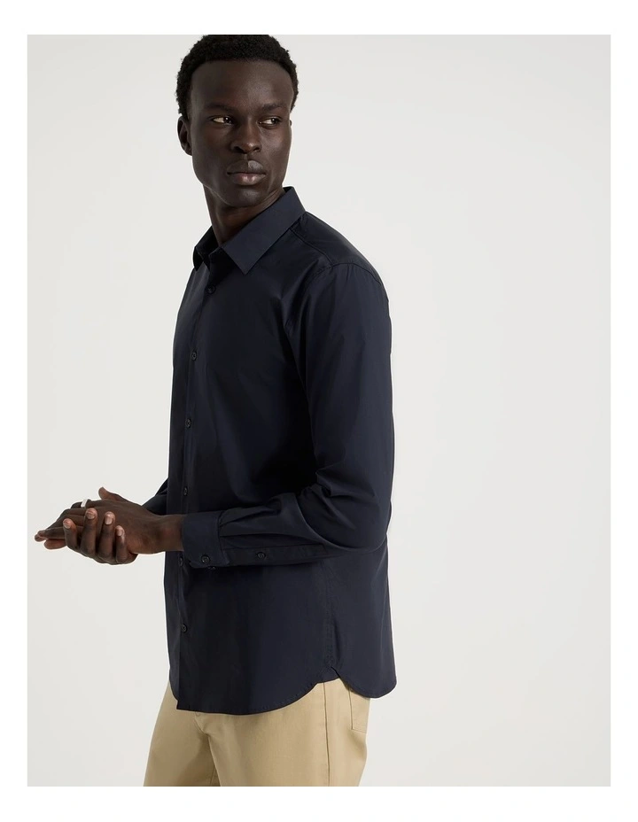 Slim Fit Stretch Long Sleeve Shirt in Navy image 5