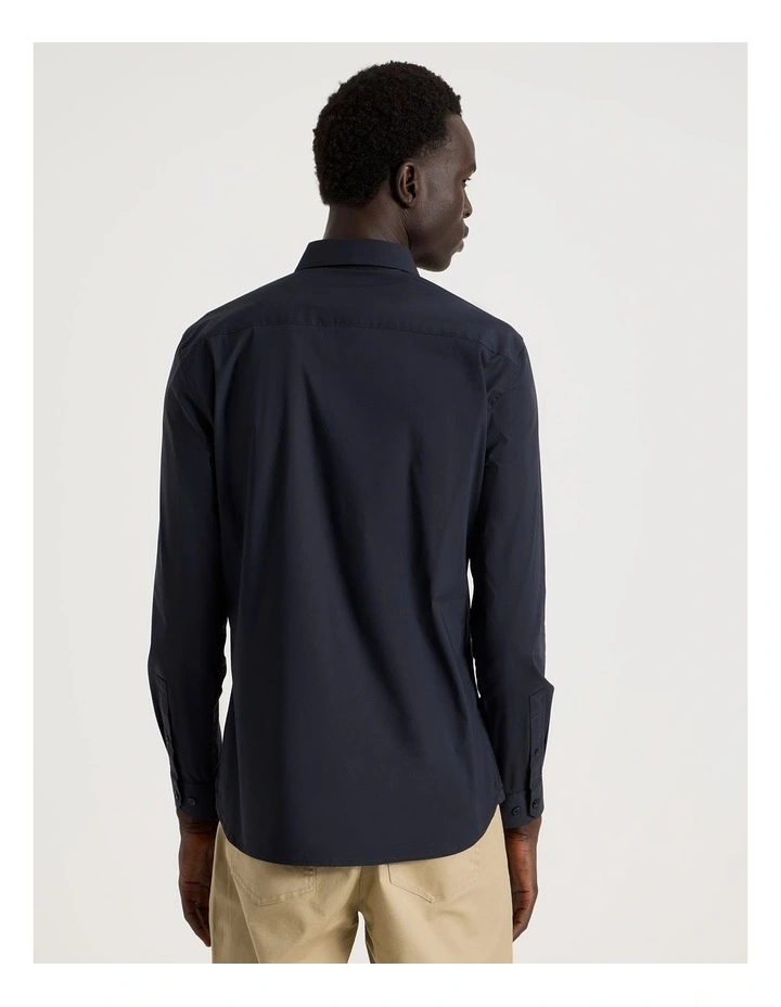 Slim Fit Stretch Long Sleeve Shirt in Navy image 6