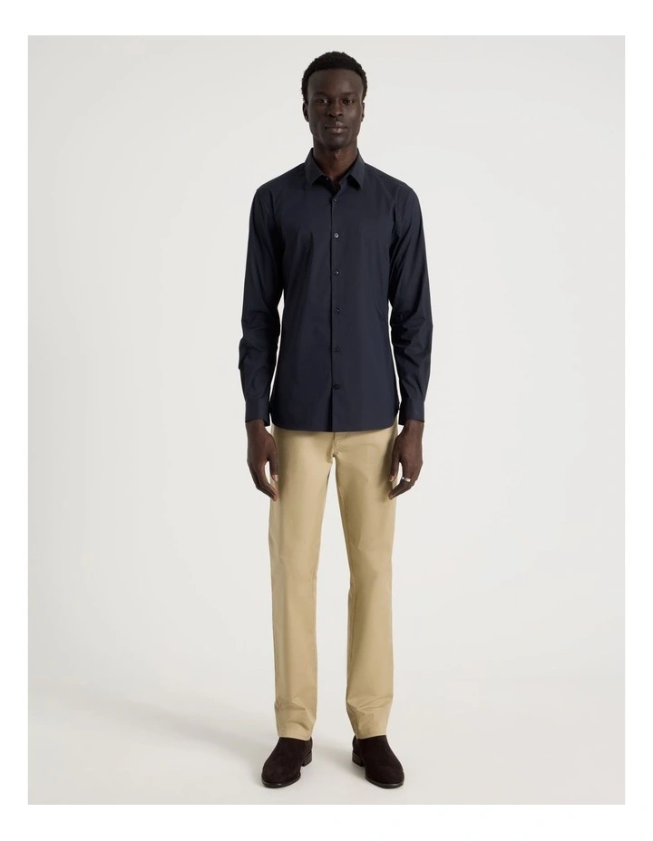 Slim Fit Stretch Long Sleeve Shirt in Navy image 7
