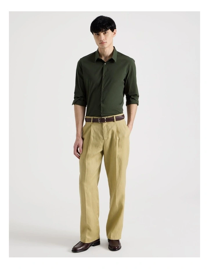 Slim Fit Stretch Long Sleeve Shirt in Khaki image 2