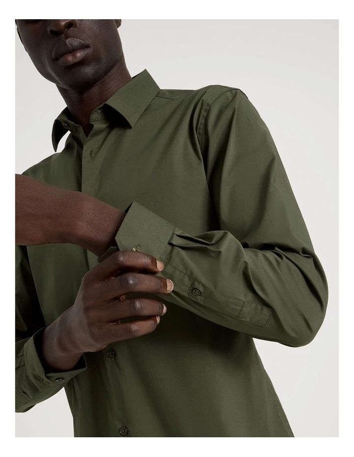 Slim Fit Stretch Long Sleeve Shirt in Khaki image 2