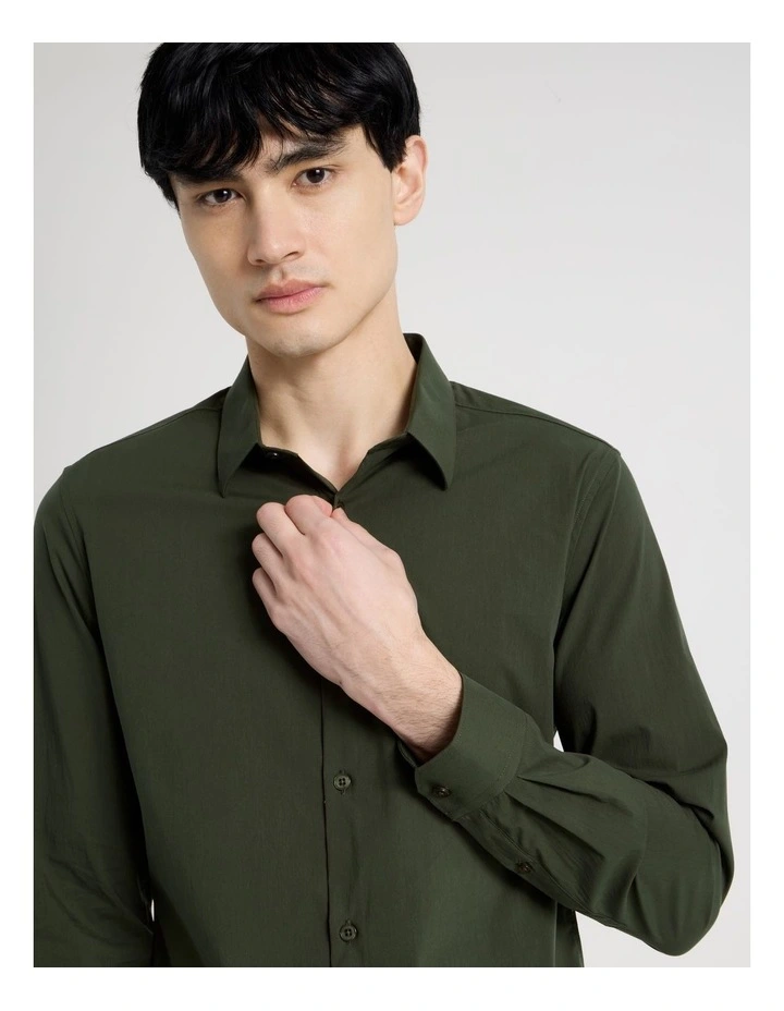 Slim Fit Stretch Long Sleeve Shirt in Khaki image 3