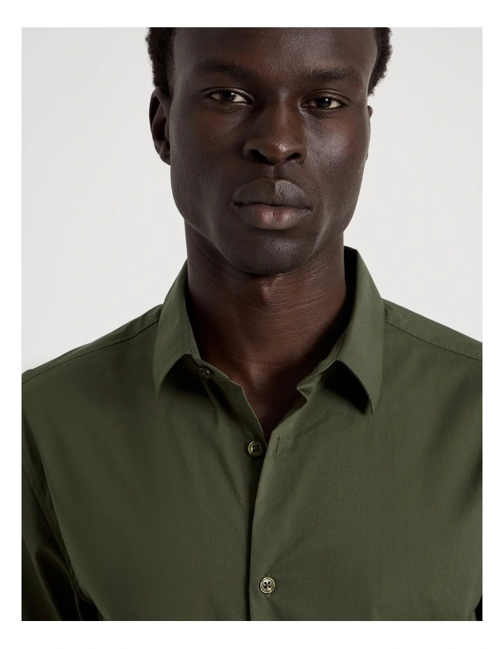 Slim Fit Stretch Long Sleeve Shirt in Khaki image 3