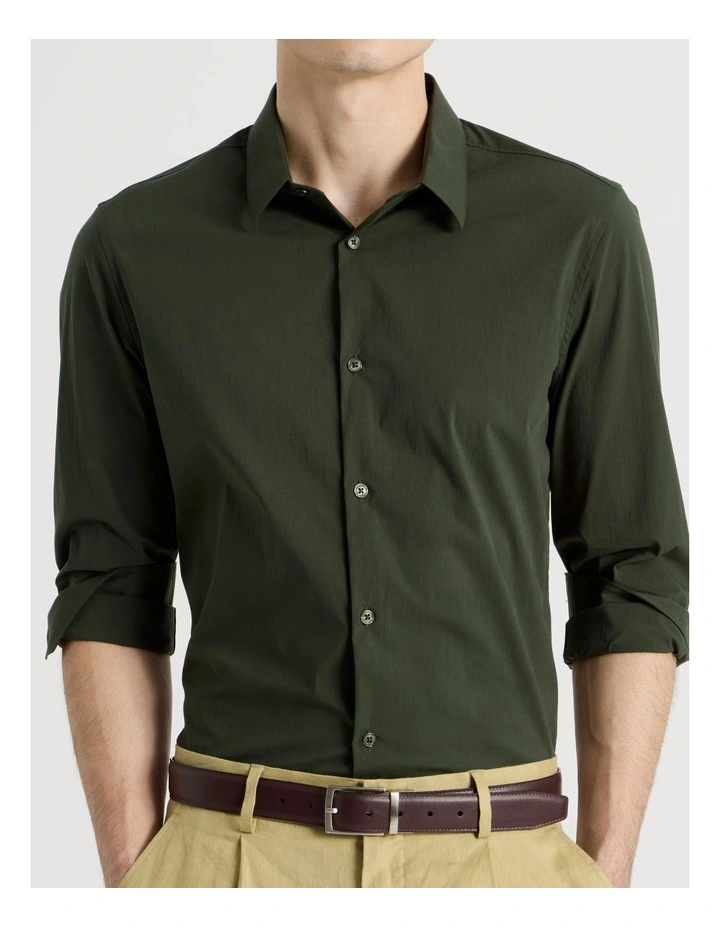 Slim Fit Stretch Long Sleeve Shirt in Khaki image 4