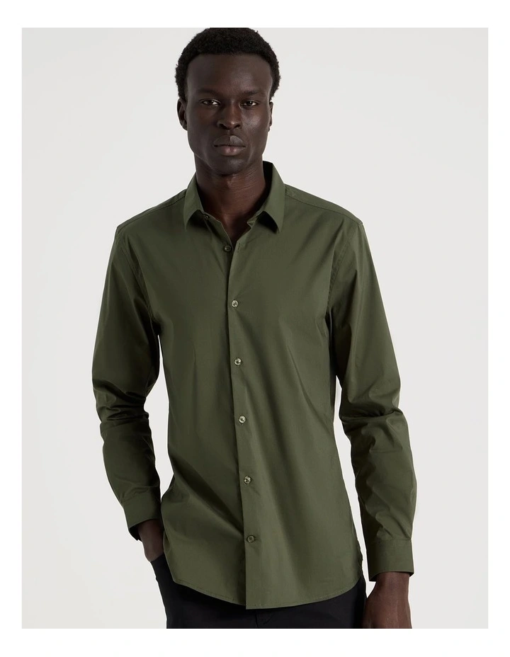 Slim Fit Stretch Long Sleeve Shirt in Khaki image 4