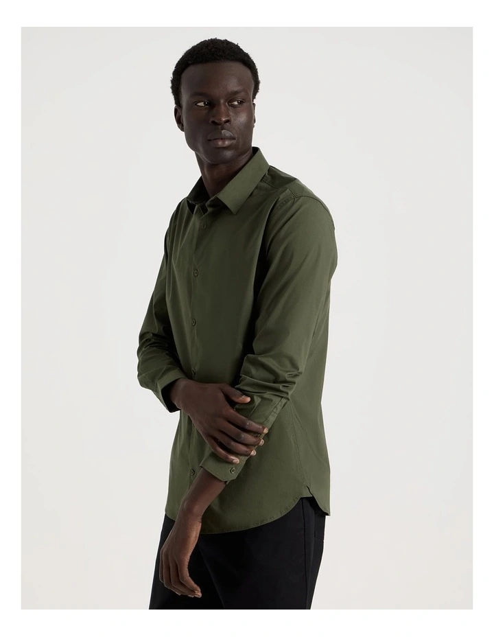 Slim Fit Stretch Long Sleeve Shirt in Khaki image 5
