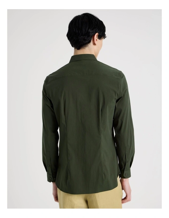 Slim Fit Stretch Long Sleeve Shirt in Khaki image 6