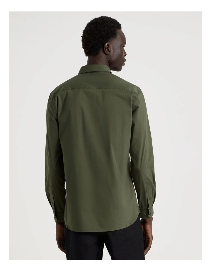 Slim Fit Stretch Long Sleeve Shirt in Khaki image 6
