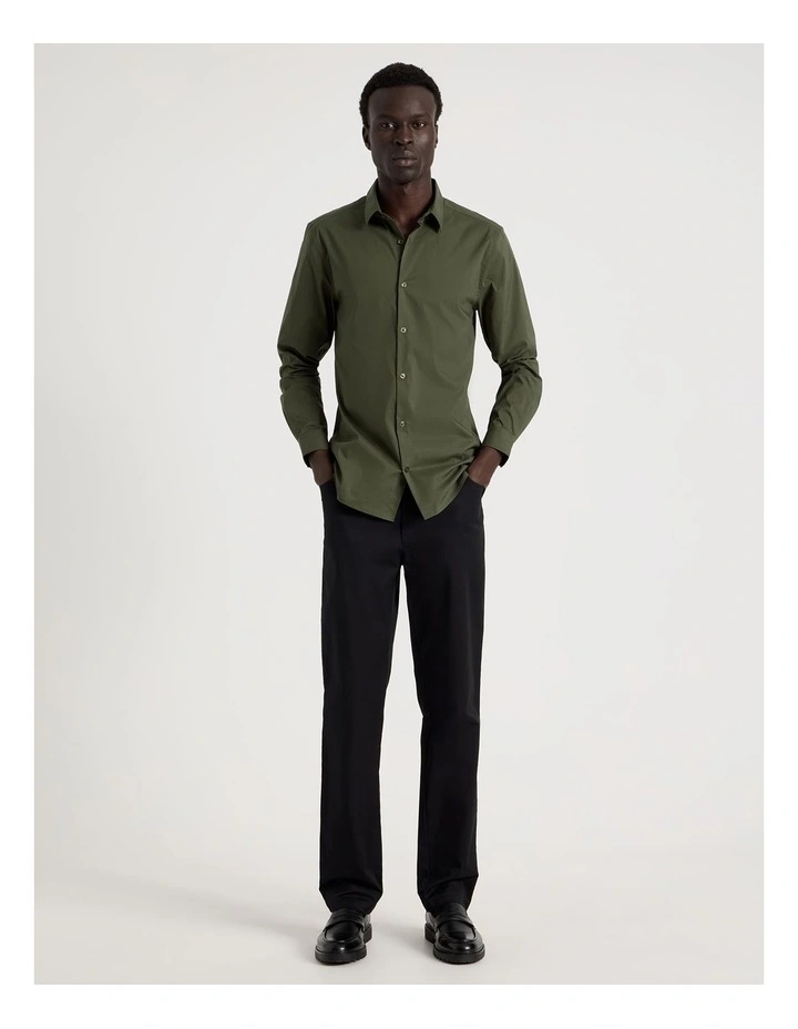 Slim Fit Stretch Long Sleeve Shirt in Khaki image 7