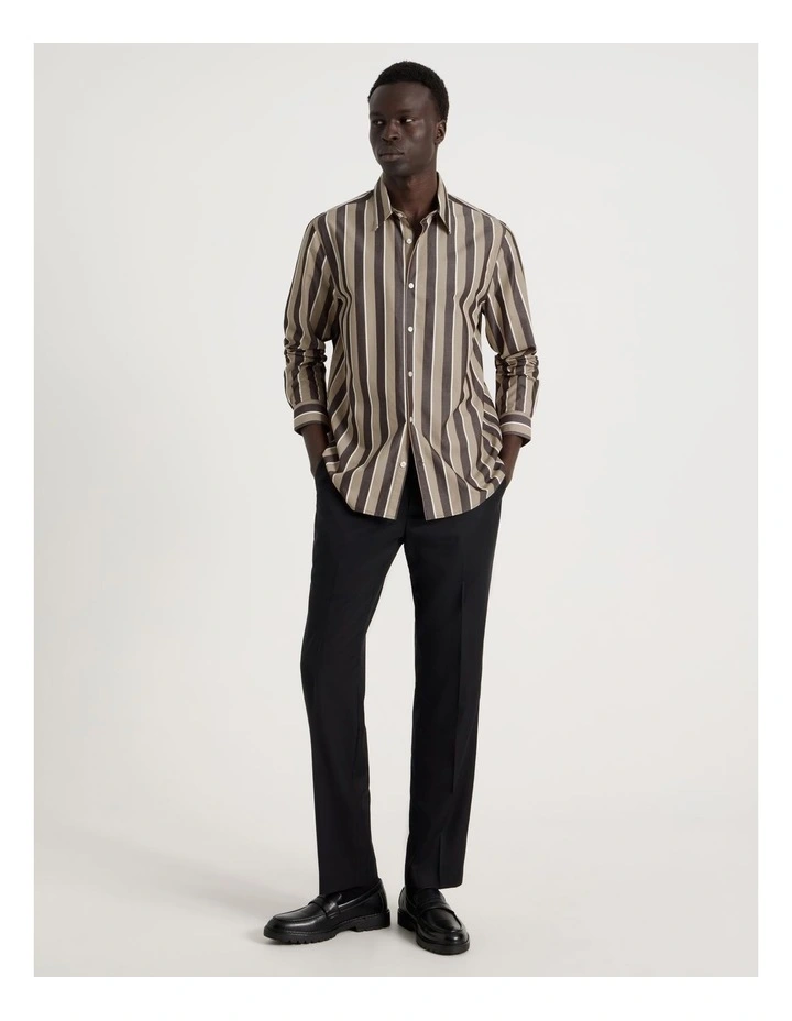 Relaxed Fit Long Sleeve Striped Shirt in Brown image 3