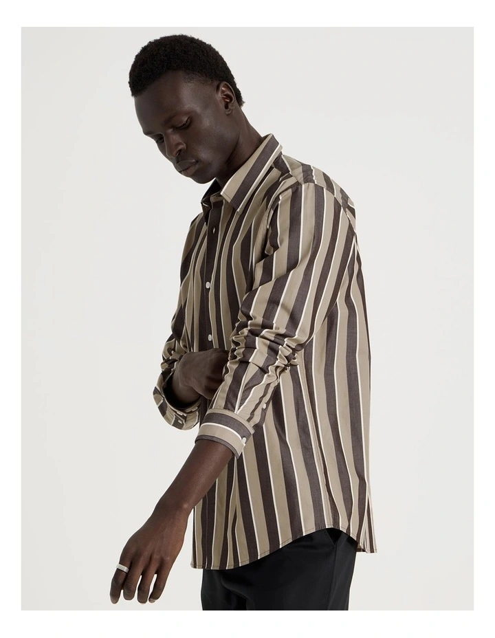 Relaxed Fit Long Sleeve Striped Shirt in Brown image 4
