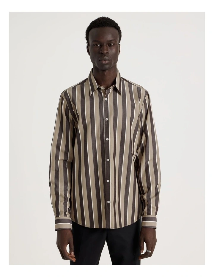Relaxed Fit Long Sleeve Striped Shirt in Brown image 5