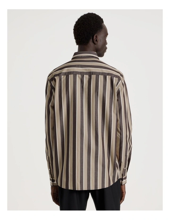 Relaxed Fit Long Sleeve Striped Shirt in Brown image 6