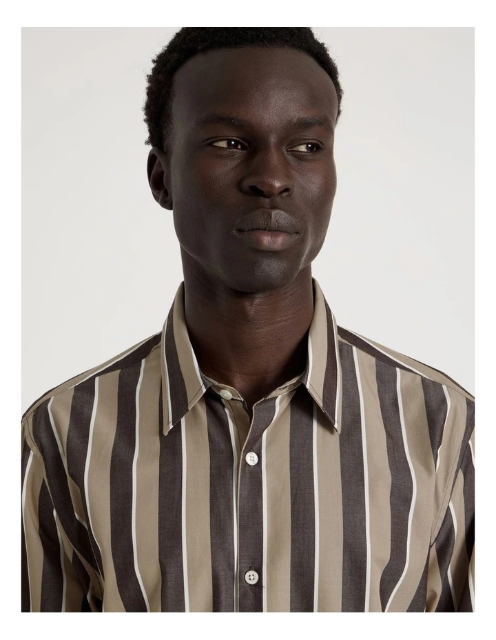 Relaxed Fit Long Sleeve Striped Shirt in Brown image 7