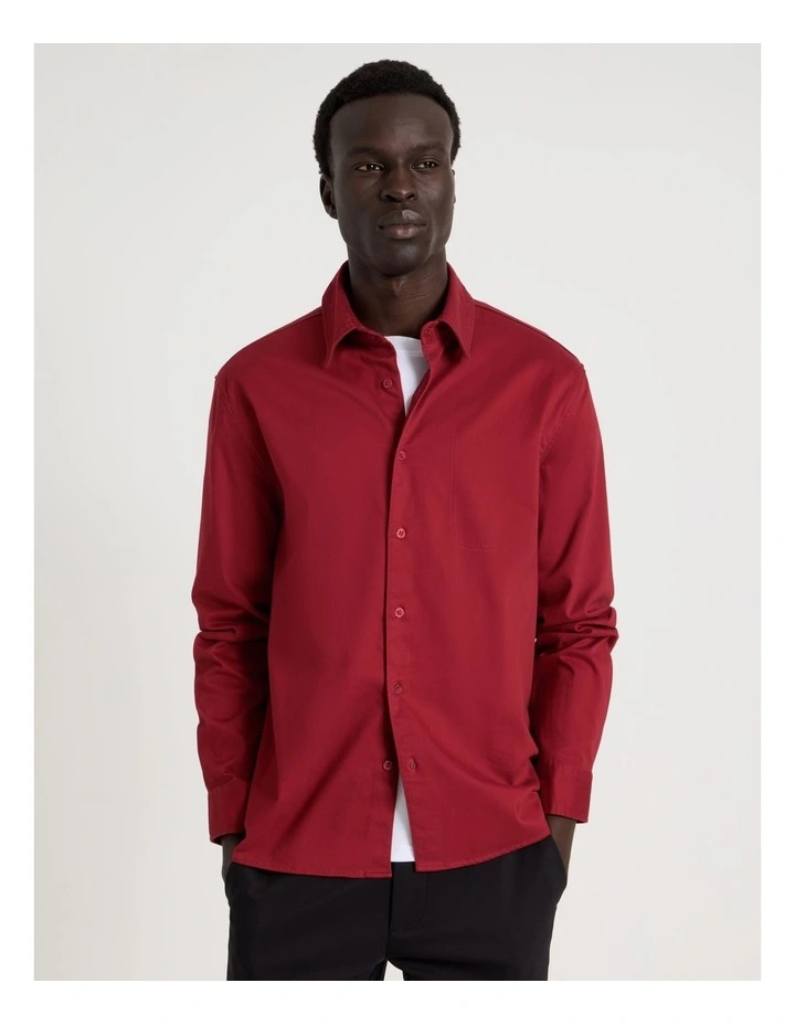 Relaxed Fit Long Sleeve Shirt in Red image 5