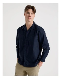 Oversized Lightweight Cotton Long Sleeve Shirt in Navy