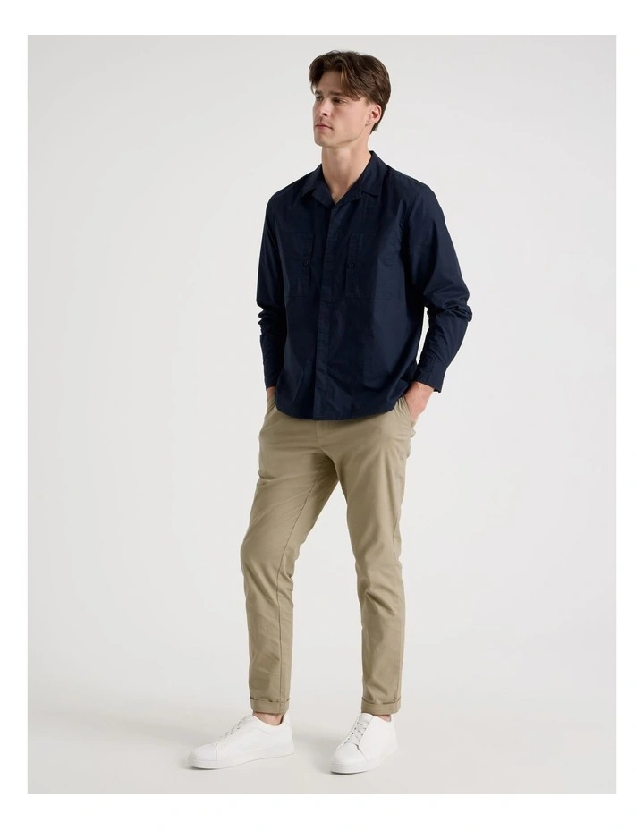 Oversized Lightweight Cotton Long Sleeve Shirt in Navy image 2