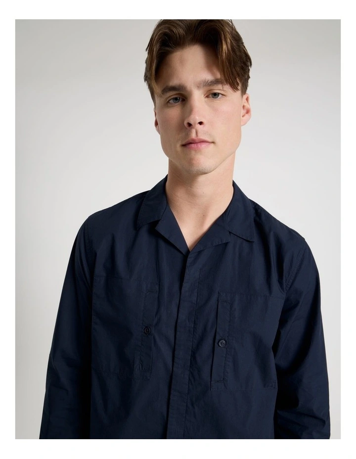 Oversized Lightweight Cotton Long Sleeve Shirt in Navy image 3