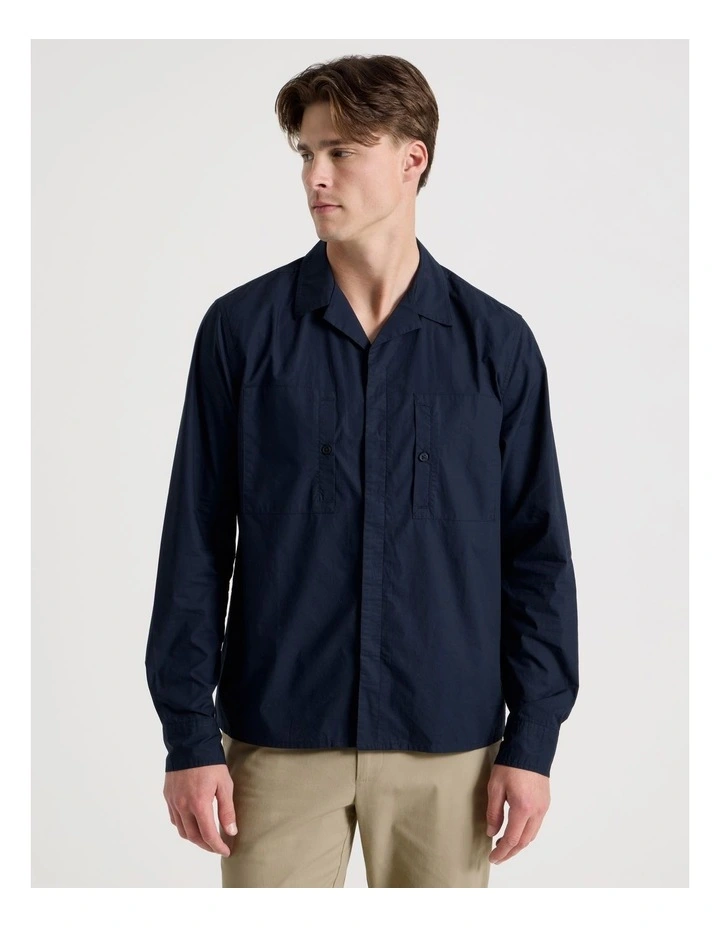 Oversized Lightweight Cotton Long Sleeve Shirt in Navy image 4