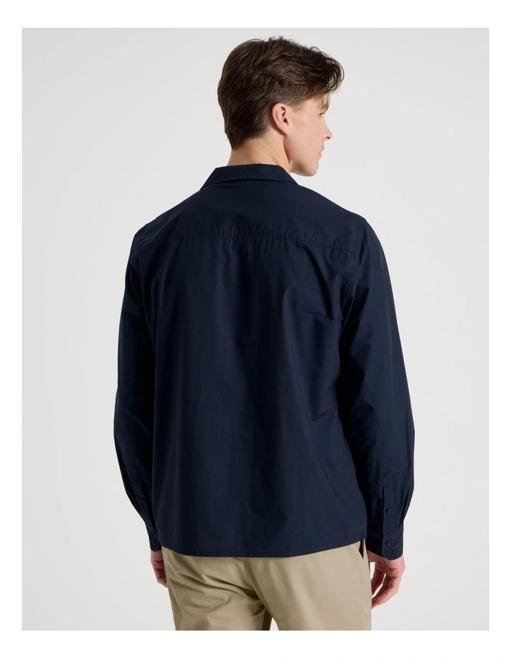 Oversized Lightweight Cotton Long Sleeve Shirt in Navy image 5