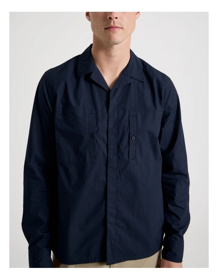 Oversized Lightweight Cotton Long Sleeve Shirt in Navy image 6