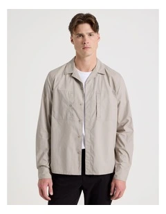 Oversized Lightweight Cotton Long Sleeve Shirt in Taupe