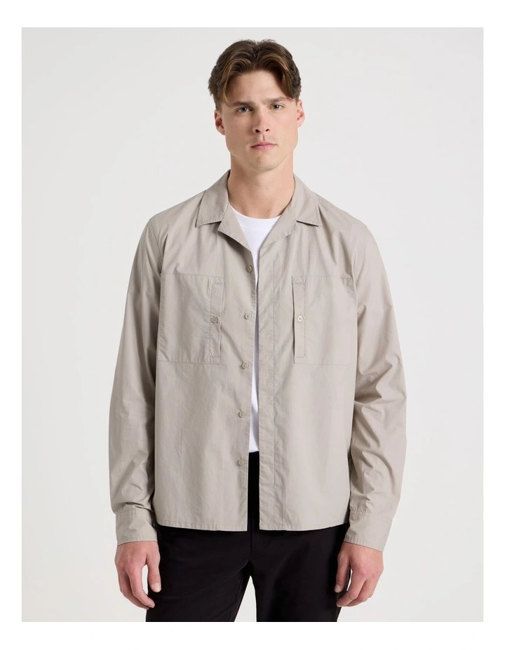 Oversized Lightweight Cotton Long Sleeve Shirt in Taupe image 1