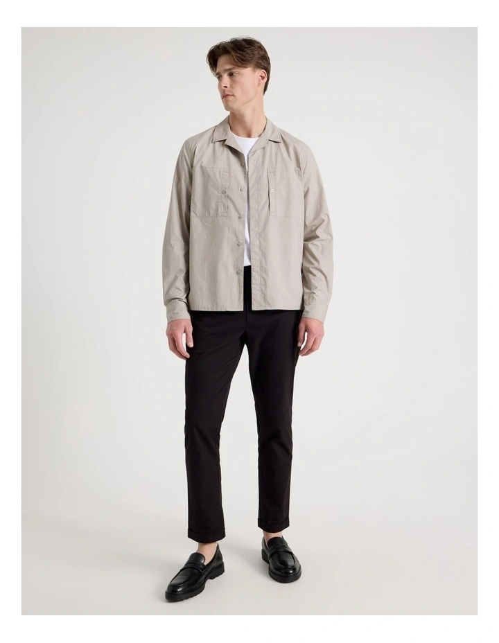Oversized Lightweight Cotton Long Sleeve Shirt in Taupe image 2