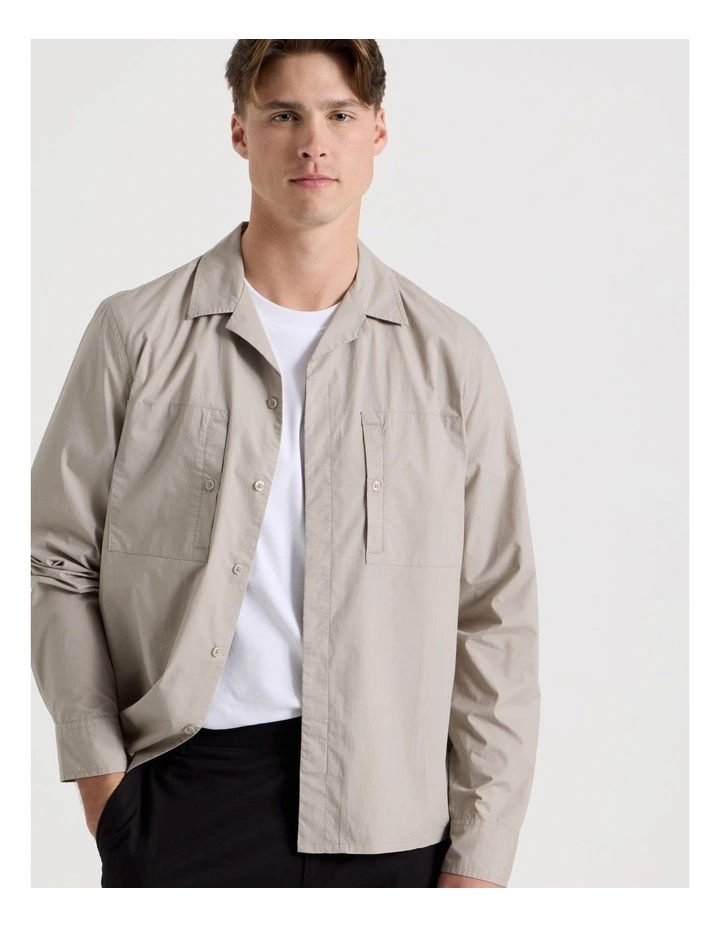 Oversized Lightweight Cotton Long Sleeve Shirt in Taupe image 4