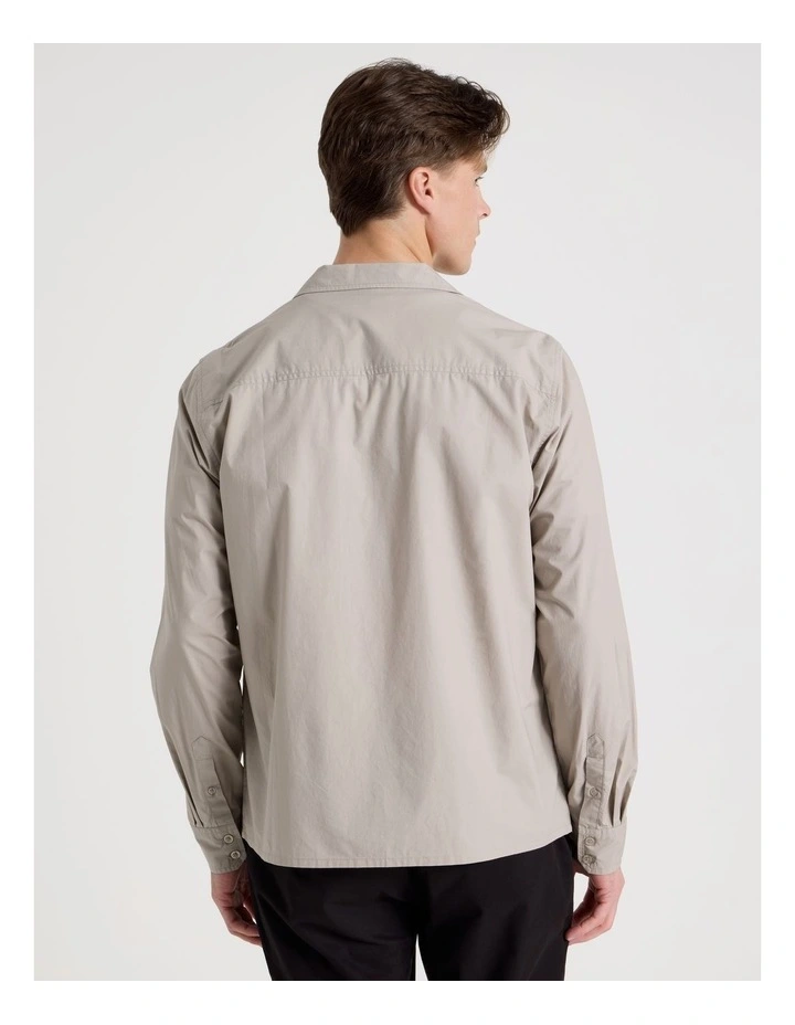 Oversized Lightweight Cotton Long Sleeve Shirt in Taupe image 6