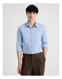 Slim Fit Stretch Long Sleeve Shirt in Blue