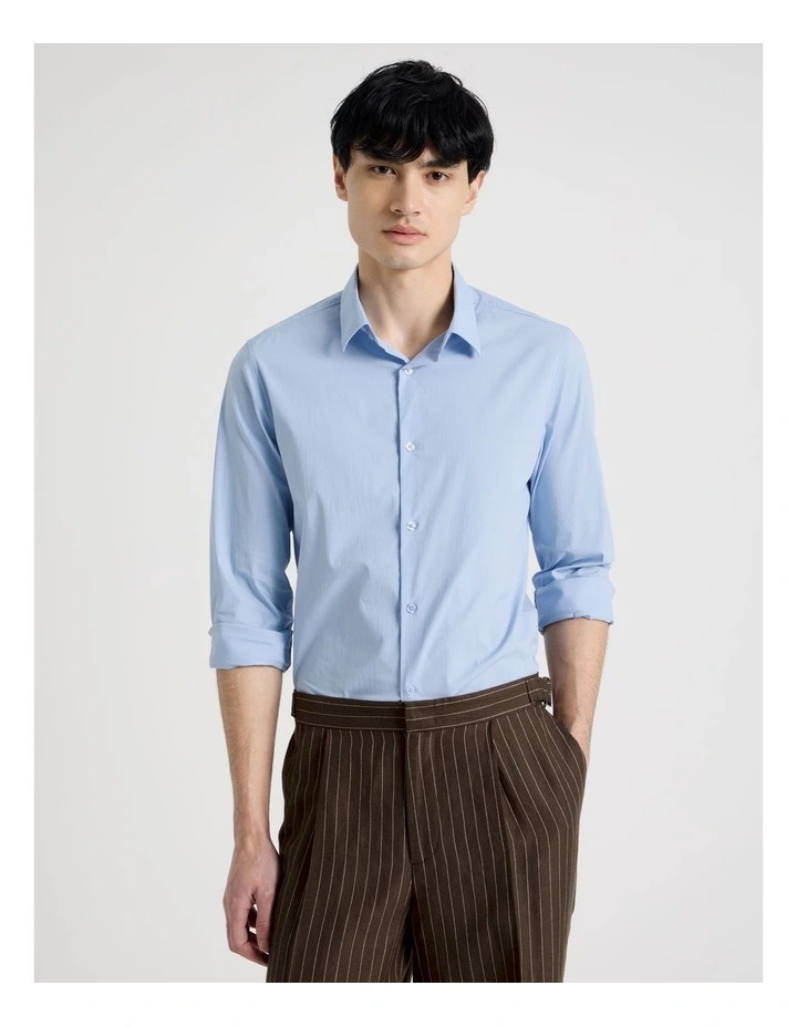 Slim Fit Stretch Long Sleeve Shirt in Blue image 1