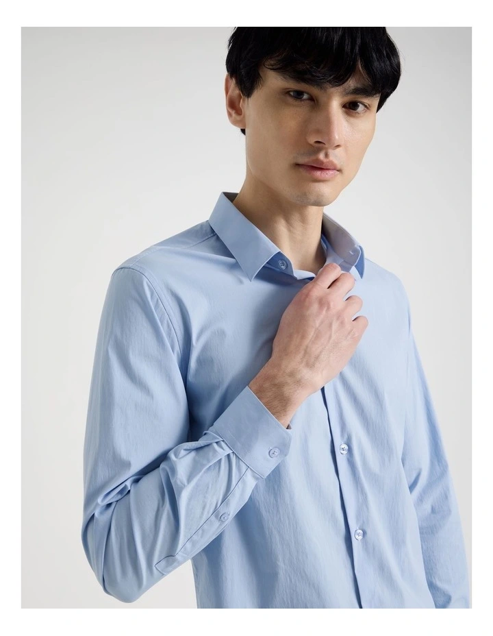 Slim Fit Stretch Long Sleeve Shirt in Blue image 2