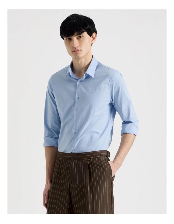 Slim Fit Stretch Long Sleeve Shirt in Blue image 4
