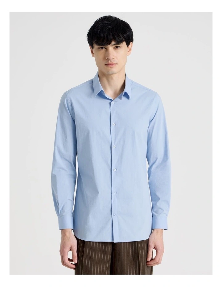 Slim Fit Stretch Long Sleeve Shirt in Blue image 5