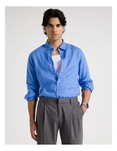 Linen Long Sleeve Shirt in Light Blue