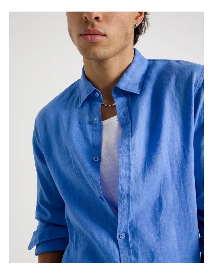 Linen Long Sleeve Shirt in Light Blue image 3