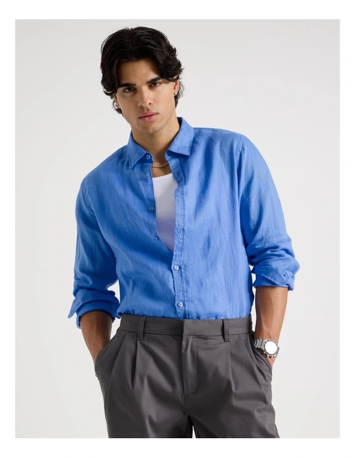 Linen Long Sleeve Shirt in Light Blue image 4