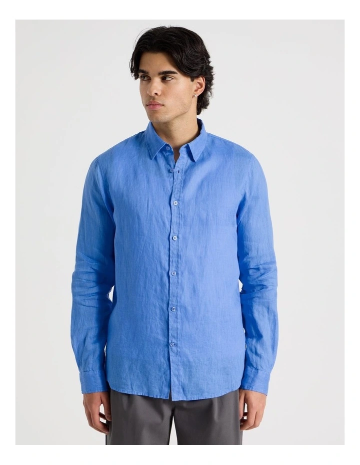 Linen Long Sleeve Shirt in Light Blue image 5