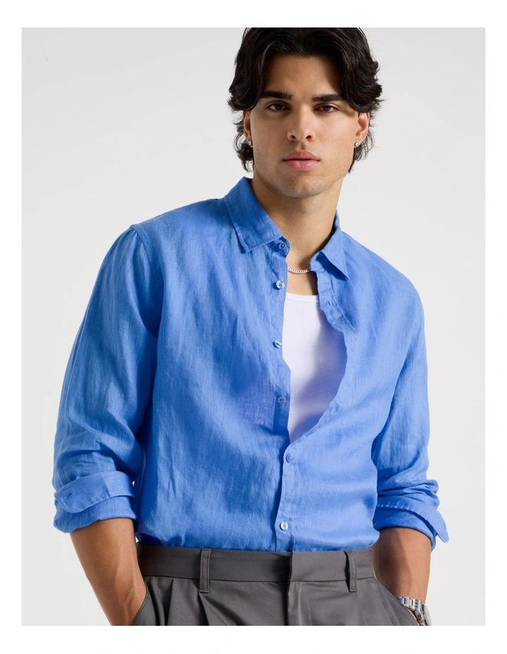 Linen Long Sleeve Shirt in Light Blue image 7