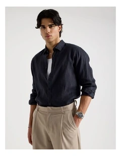 Linen Long Sleeve Shirt in Navy
