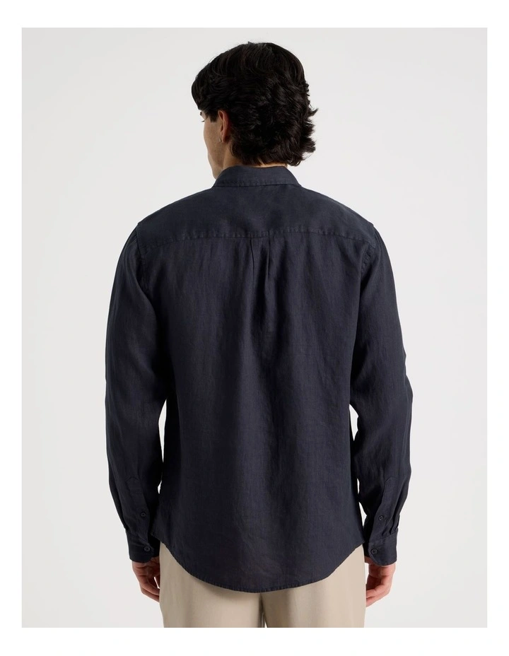 Linen Long Sleeve Shirt in Navy image 6