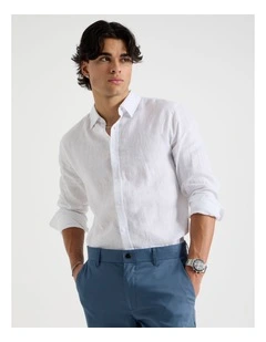 Linen Long Sleeve Shirt in White
