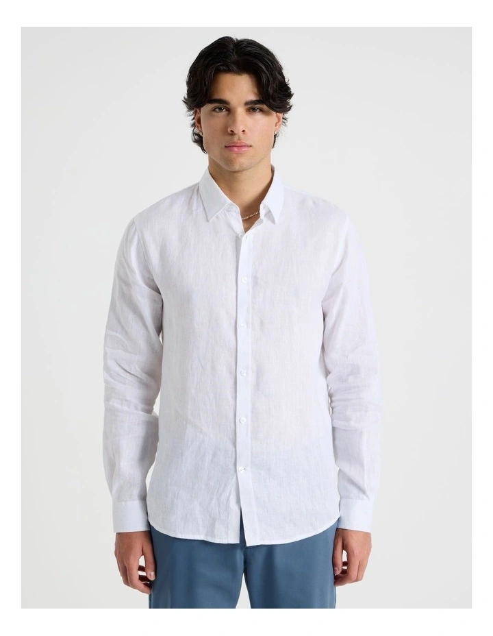 Linen Long Sleeve Shirt in White image 5