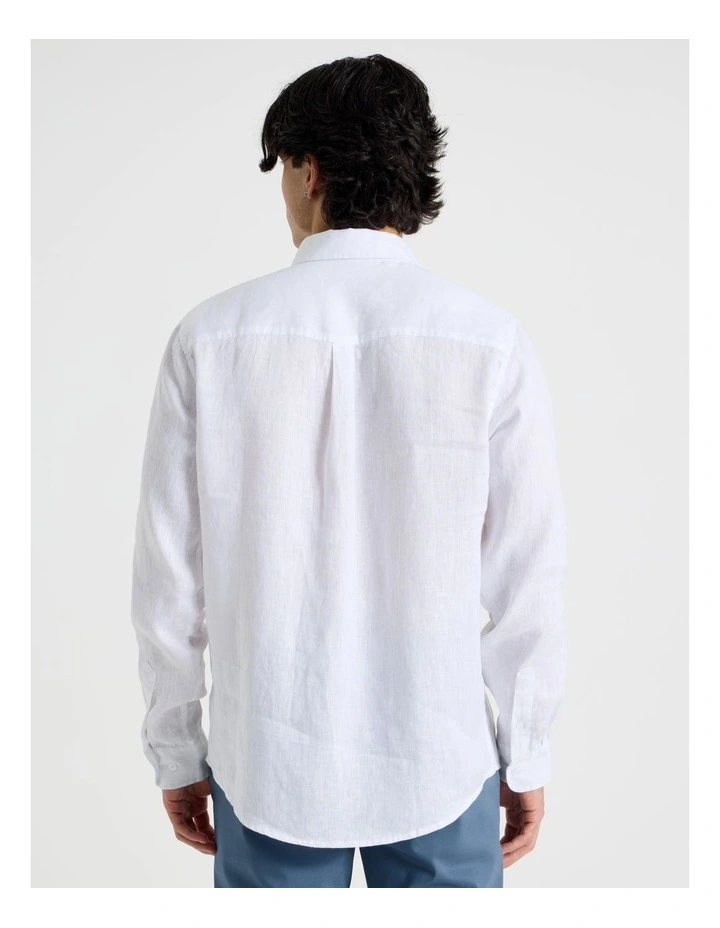 Linen Long Sleeve Shirt in White image 6