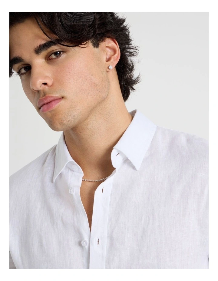 Linen Long Sleeve Shirt in White image 7