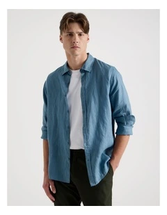 Linen Long Sleeve Shirt in Dusty Blue